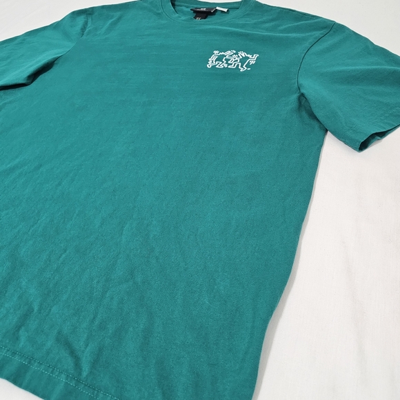 Keith Haring x H&M Teal Green Logo T-shirt Men's Medium Relaxed Fit - Picture 3 of 6